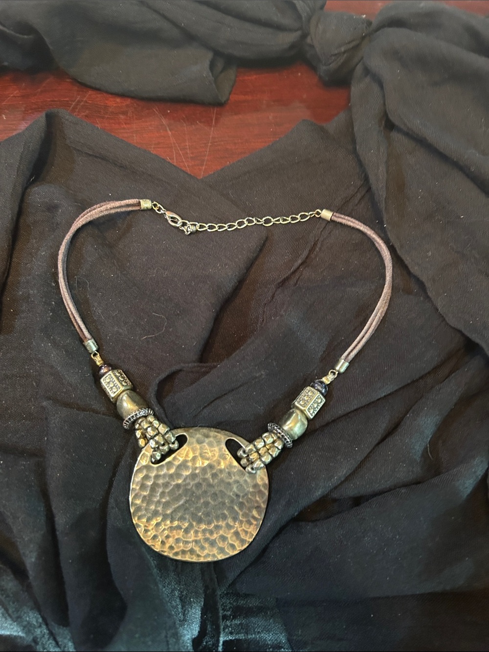 Charming Charlie Antiqued Gold Hammered Disc Necklace
